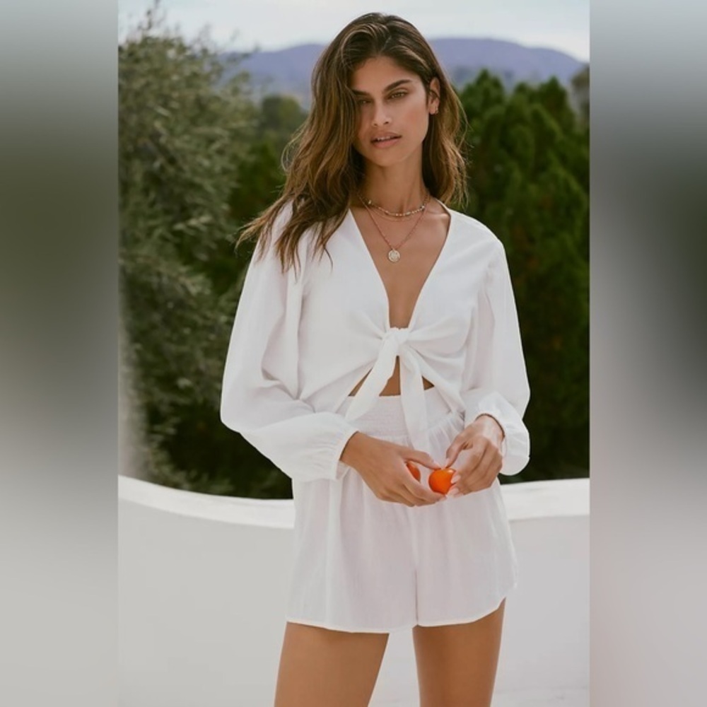 NWT By Anthropologie Tie-Front Cutout Romper in ivory size XS